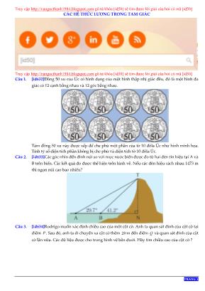 Bài tập Toán thực tế Lớp 10 Các hệ thức lượng trong tam giác